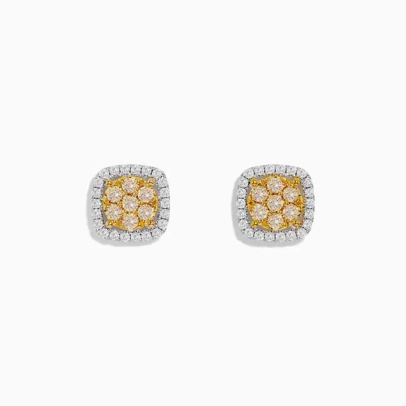 Canare 14K Two Tone Gold Cushion Shaped Cluster Yellow Diamond Earrings sold by Effy