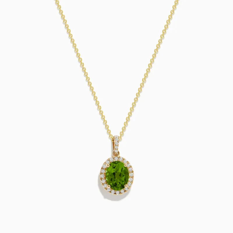 14K Yellow Gold Peridot and Diamond Pendant sold by Effy