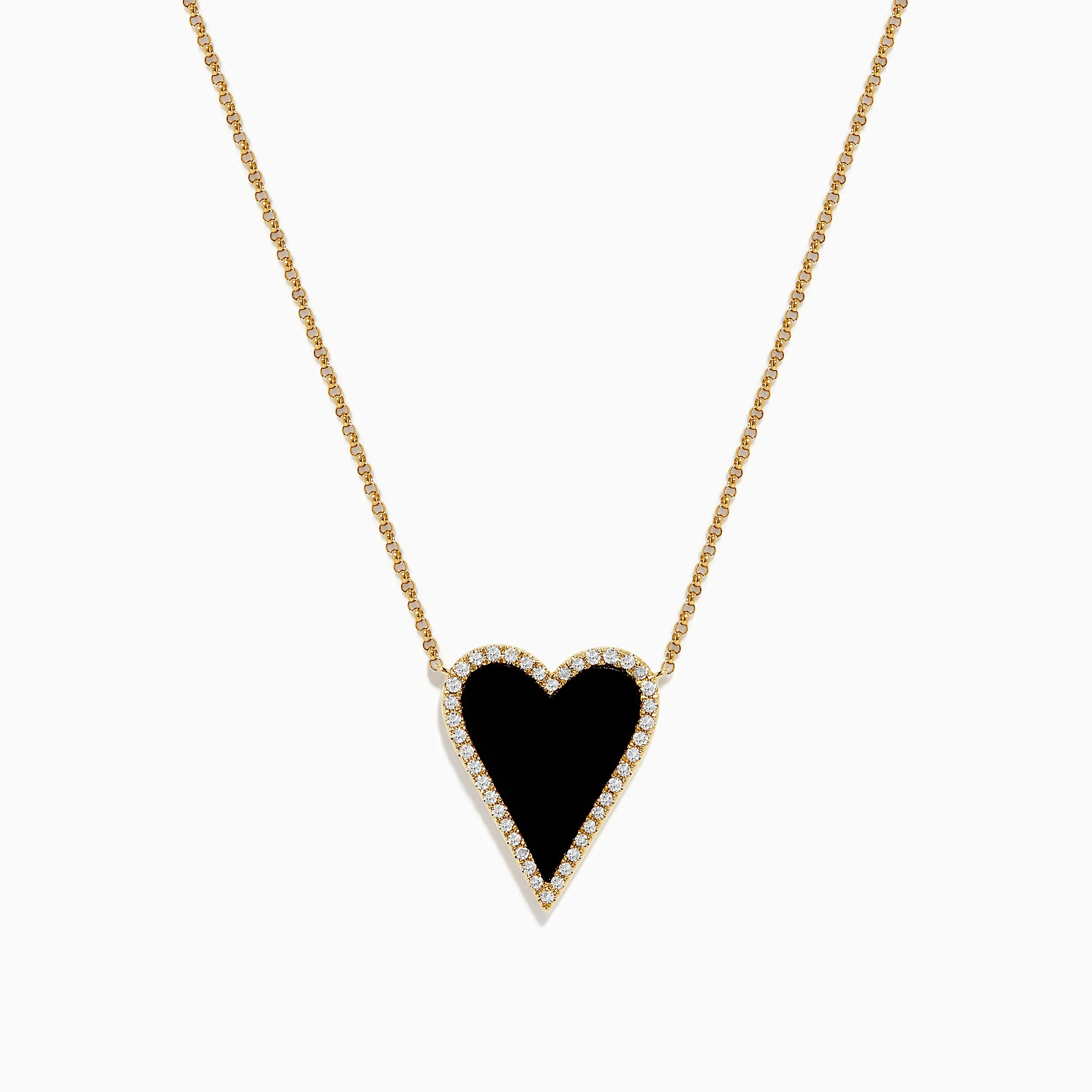 Novelty 14K Yellow Gold Onyx and Diamond Elongated Heart Pendant sold by Effy