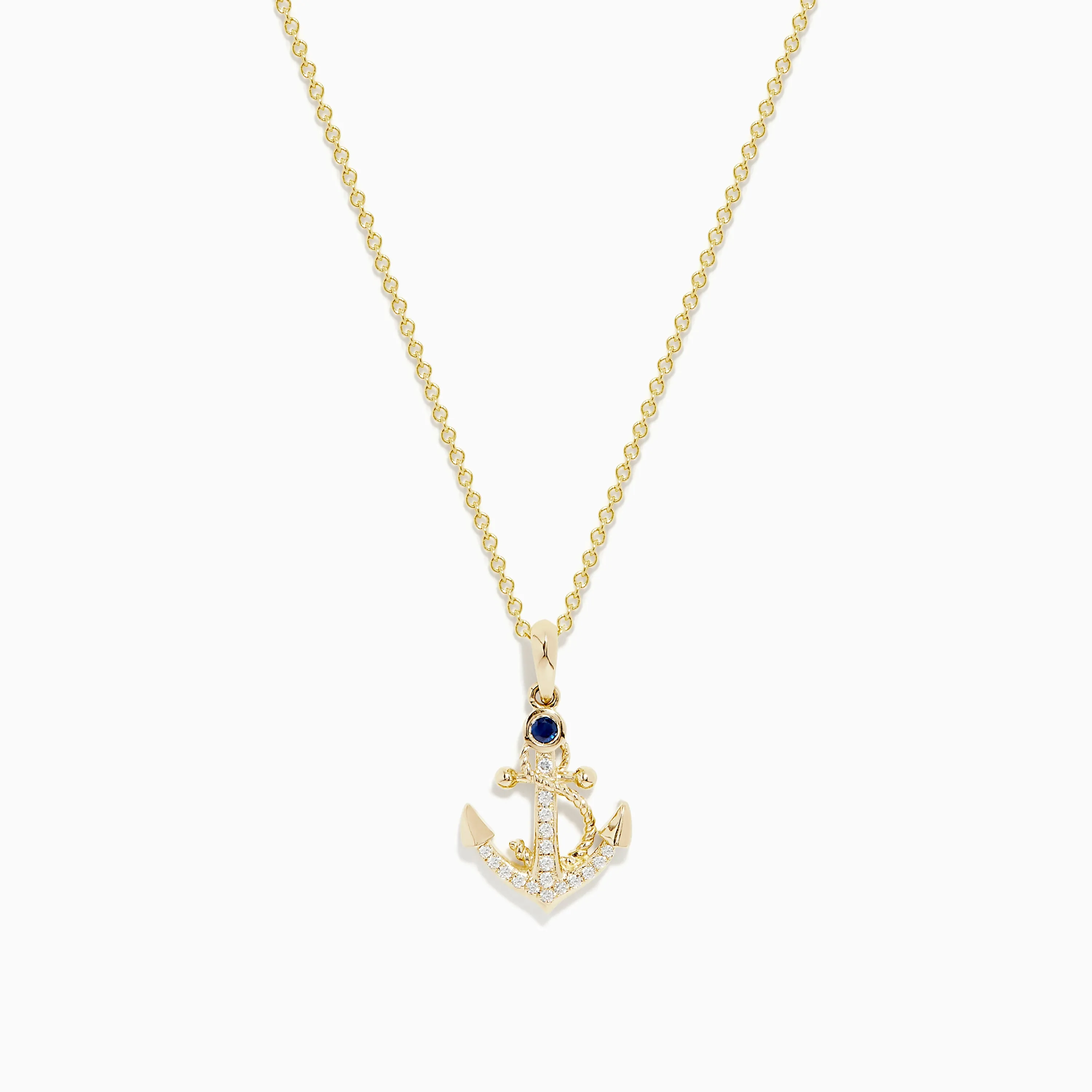 Seaside 14K Yellow Gold Diamond and Sapphire Anchor Pendant sold by Effy