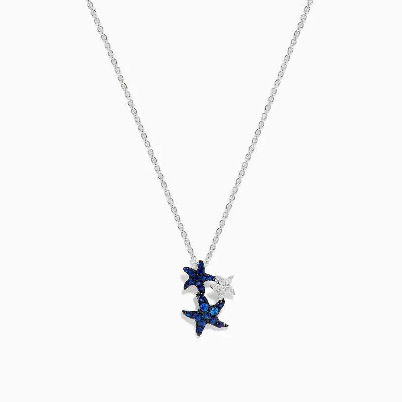 Seaside 14K White Gold Sapphire and Diamond Starfish Pendant sold by Effy