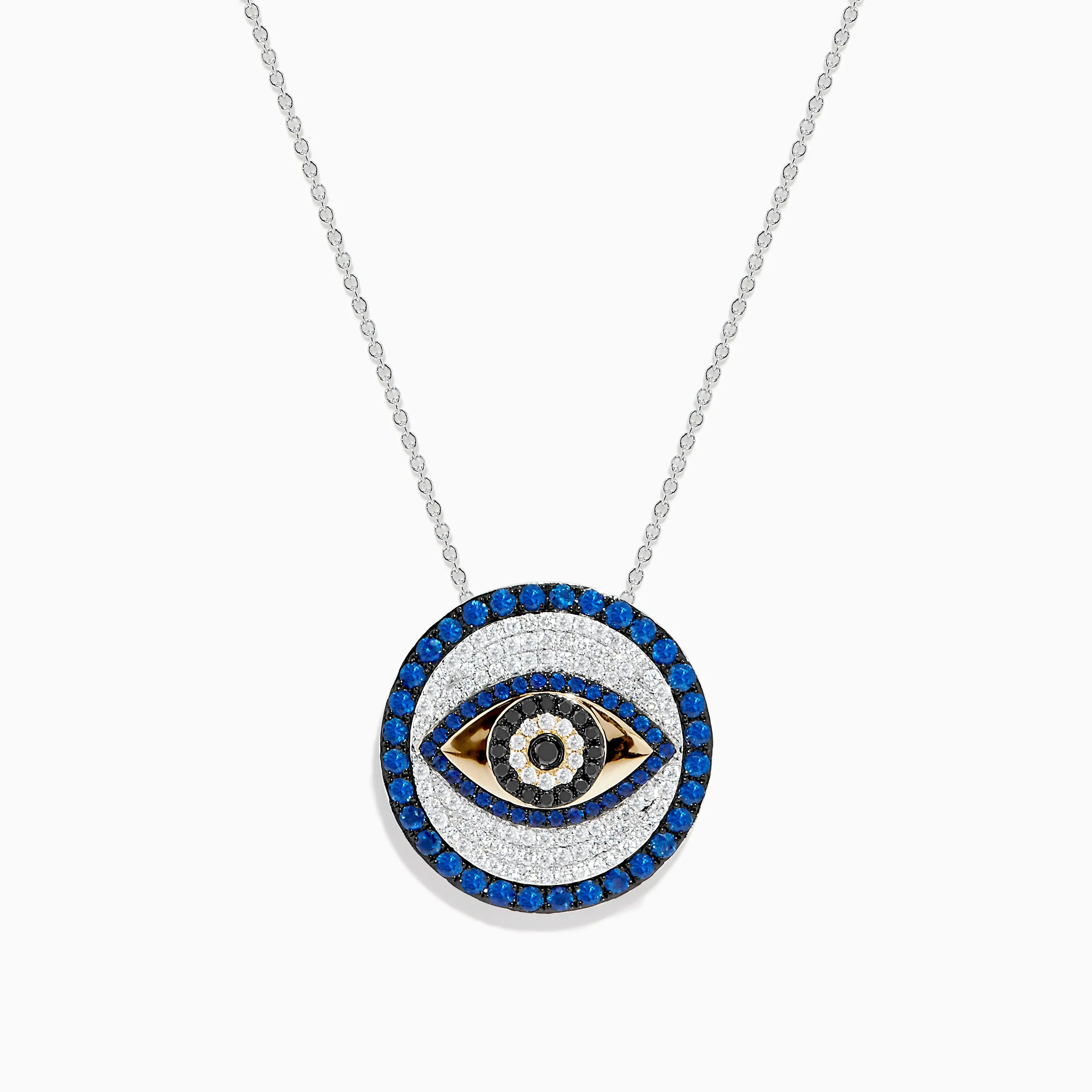 Novelty 14K Two Tone Gold Sapphire and Diamond Evil Eye Pendant sold by Effy