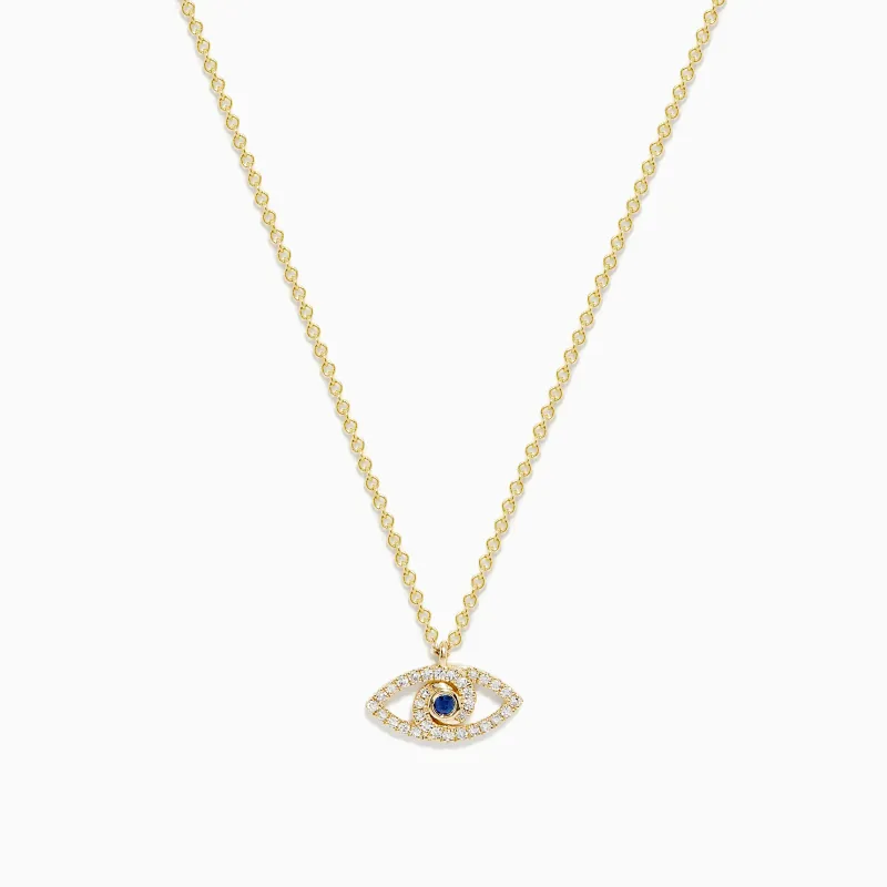 Novelty 14K Yellow Gold Sapphire and Diamond Evil Eye Pendant sold by Effy