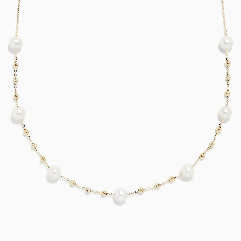 14K Yellow Gold 16" Pearl Station Necklace sold by Effy