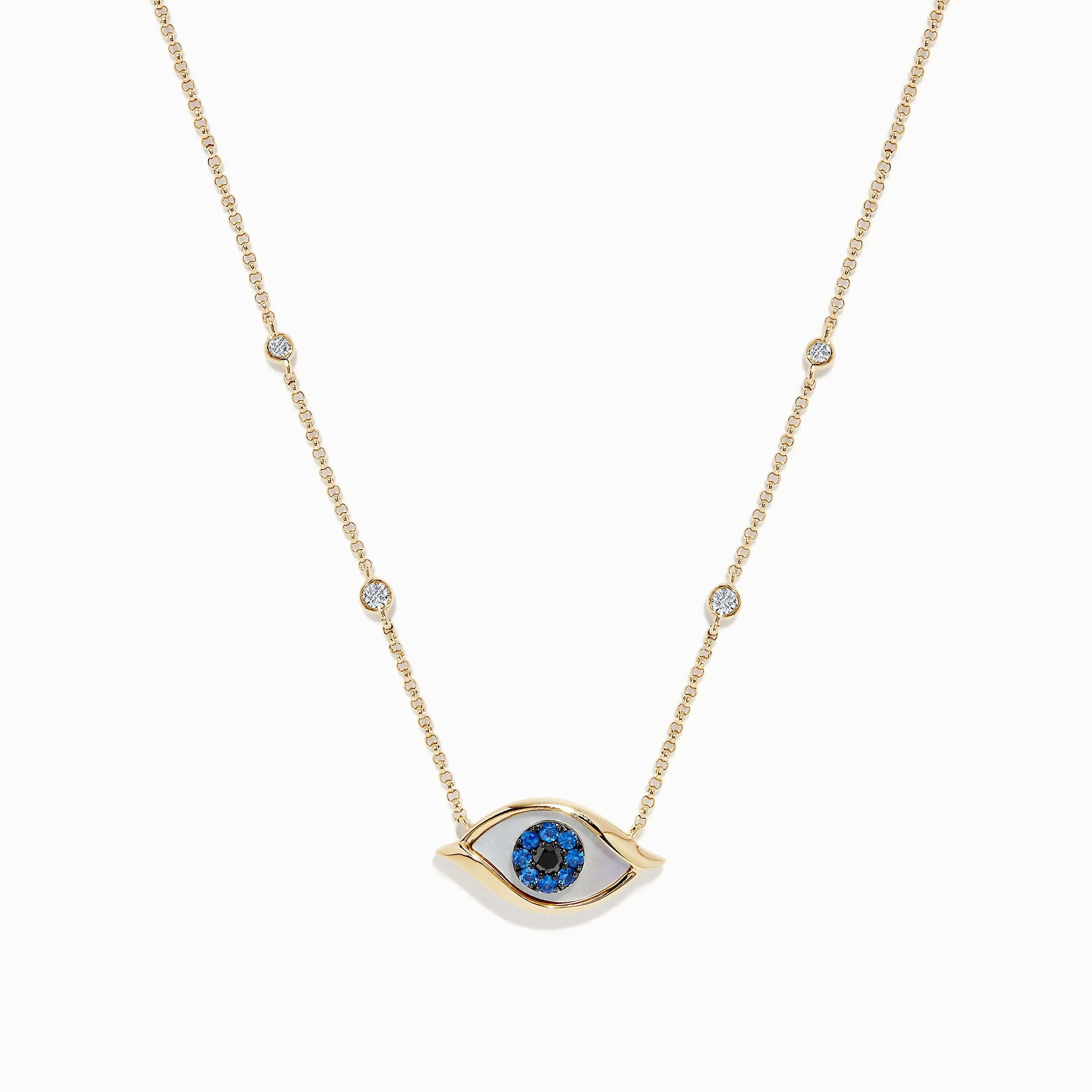 Novelty 14K Yellow Gold Sapphire and Diamond Evil Eye Necklace sold by Effy