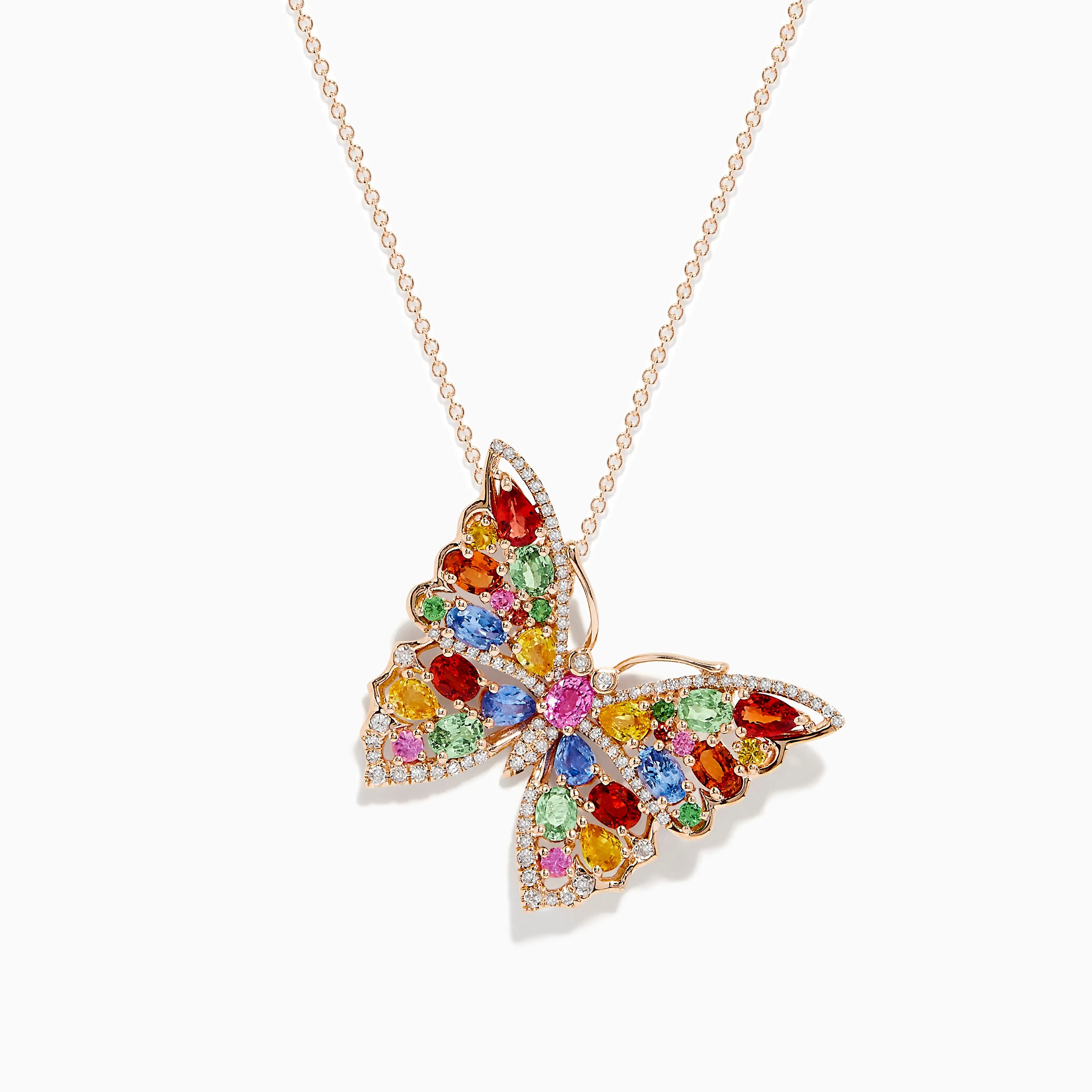 Watercolors 14K Rose Gold Multi Sapphire and Diamond Butterfly Pendant sold by Effy