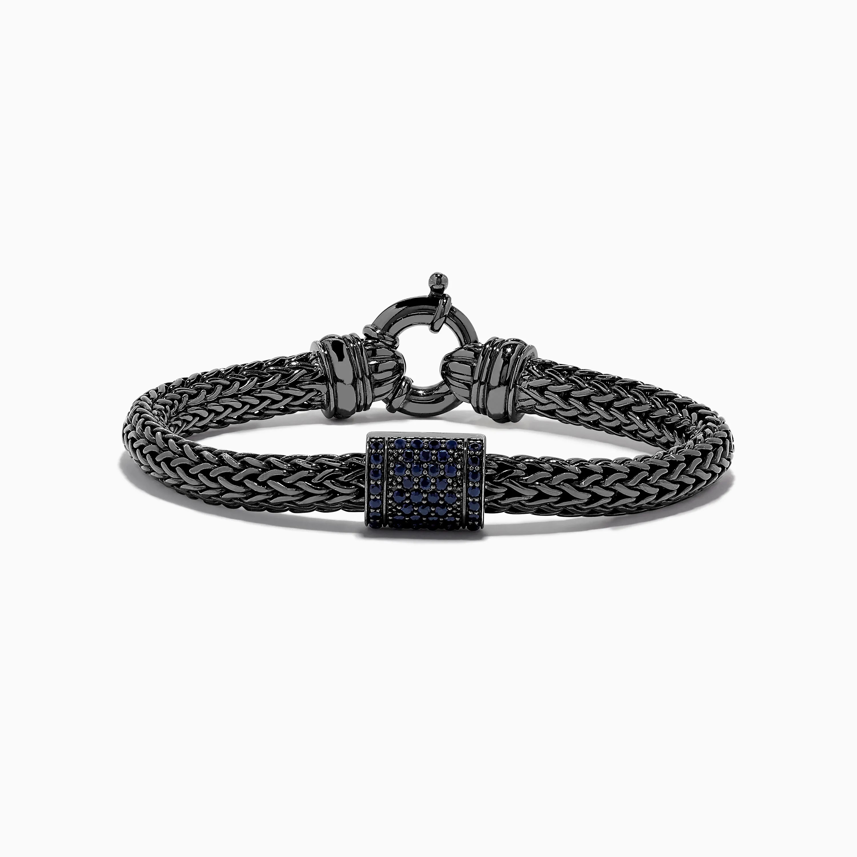 Men's Sterling Silver Black Rhodium Braided Chain Blue Sapphire Bracelet 1.40 TCW sold by Effy