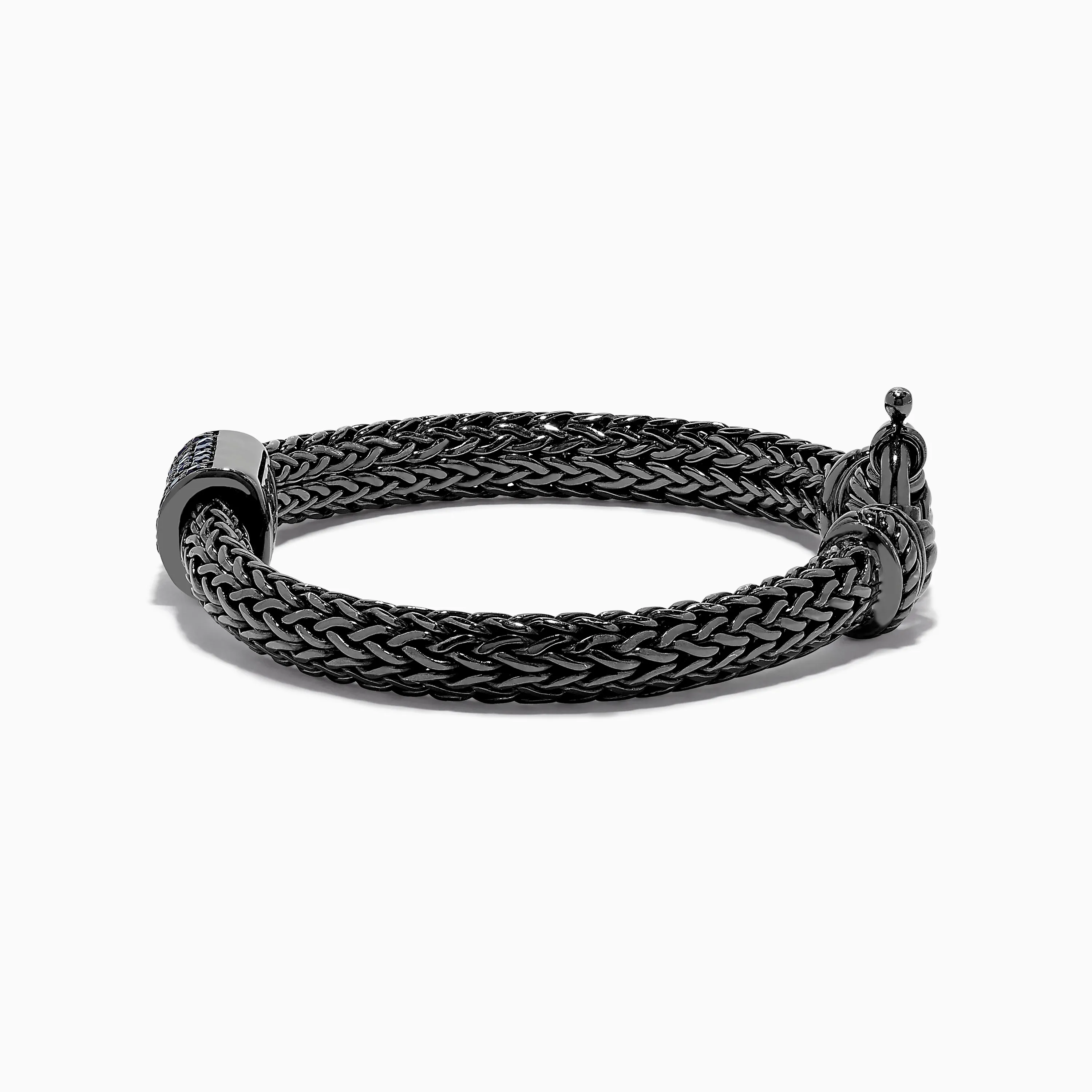 Men's Sterling Silver Black Rhodium Braided Chain Blue Sapphire Bracelet 1.40 TCW sold by Effy product image thumbnail 2