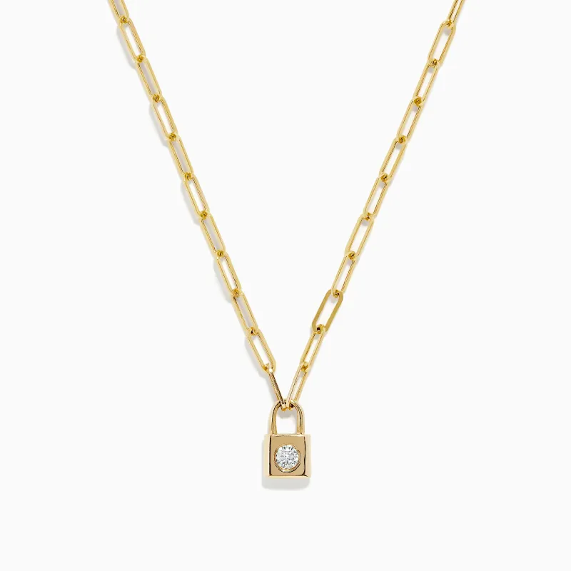 Novelty 14K Yellow Gold Diamond Mini Lock Necklace sold by Effy