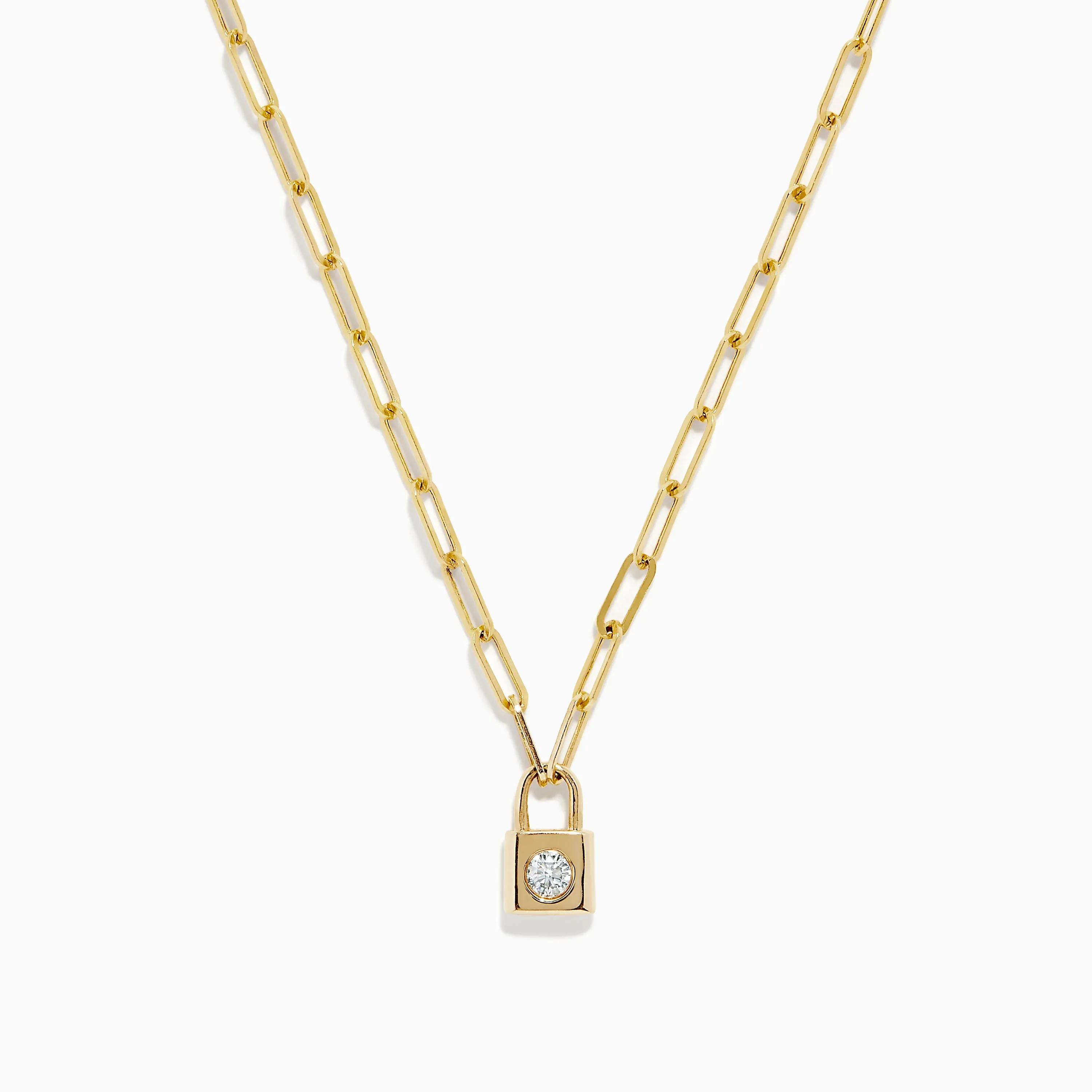 Novelty 14K Yellow Gold Diamond Mini Lock Necklace sold by Effy