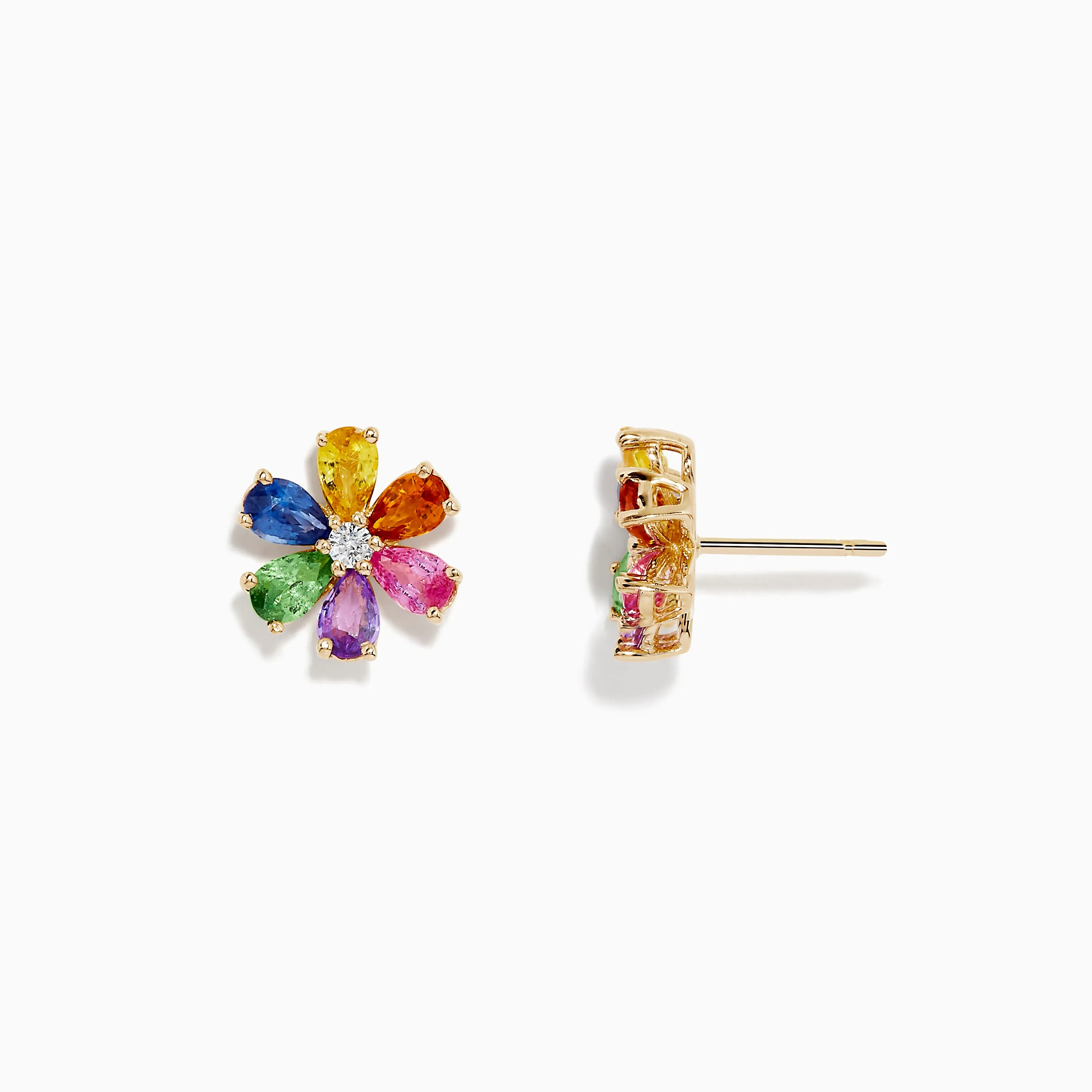 Watercolors 14K Gold Multi Sapphire and Diamond Flower Stud Earrings sold by Effy product image thumbnail 2