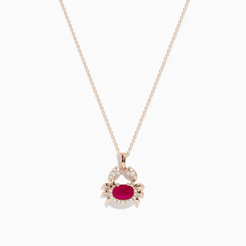 Seaside 14K Rose Gold Ruby and Diamond Crab Pendant sold by Effy