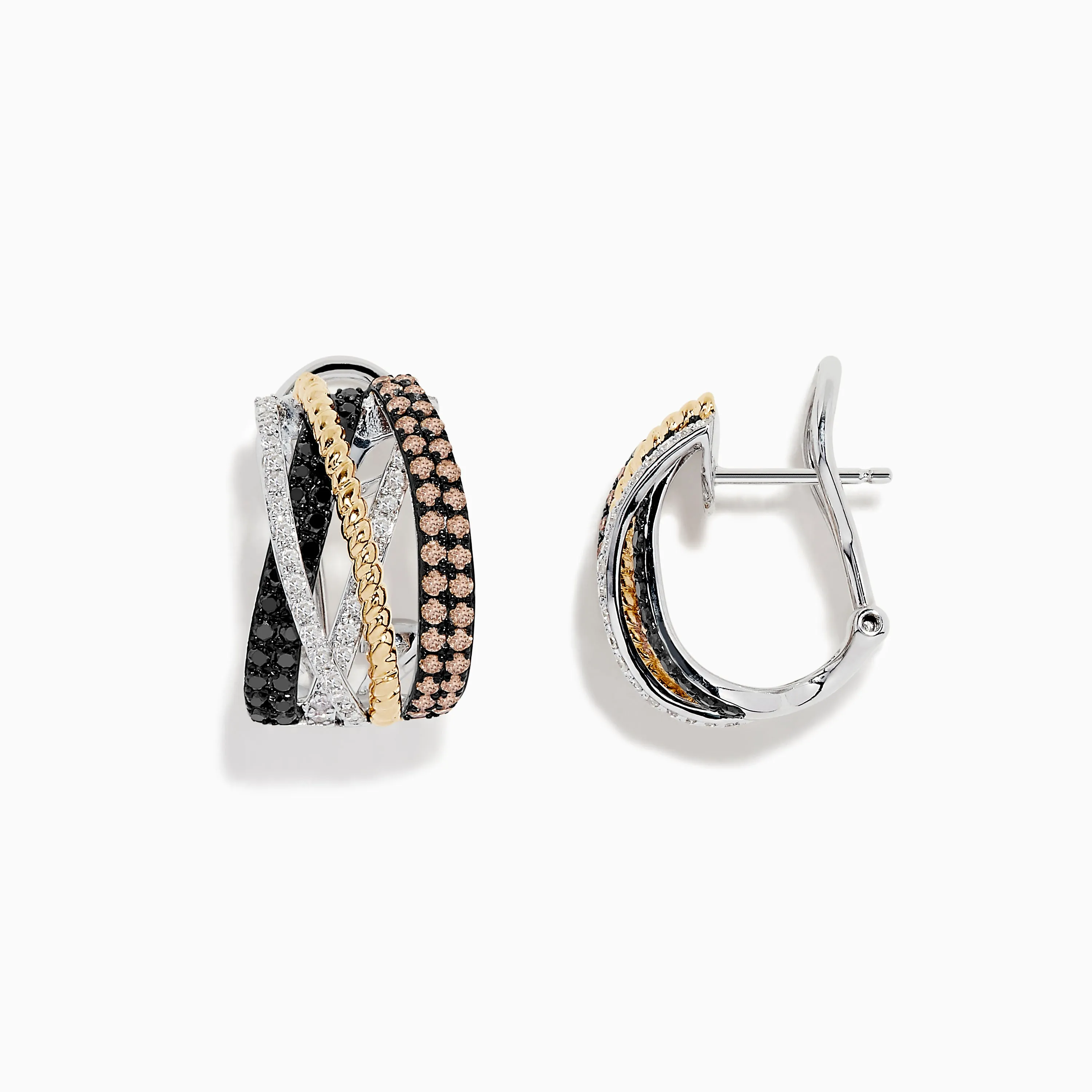 14K Trio-Color Gold Black, Brown and White Diamond Earrings 0.97 TCW sold by Effy product image thumbnail 2