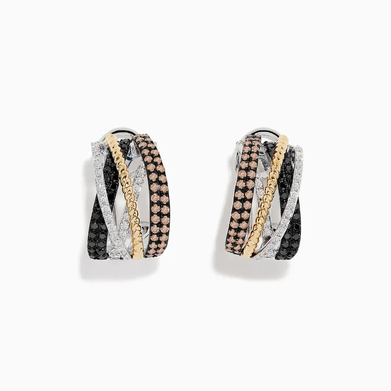 14K Trio-Color Gold Black, Brown and White Diamond Earrings 0.97 TCW sold by Effy