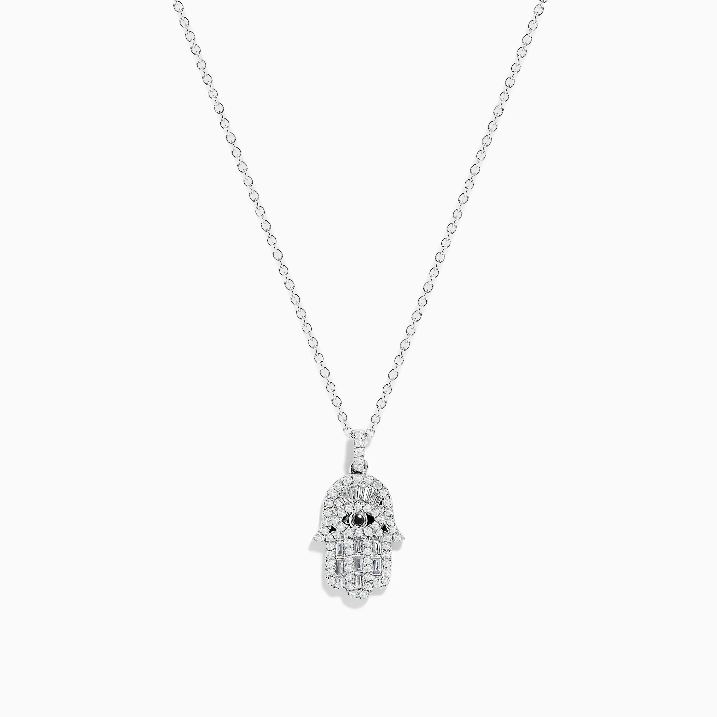 Novelty 14K White Gold Black and White Diamond Hamsa Pendant sold by Effy