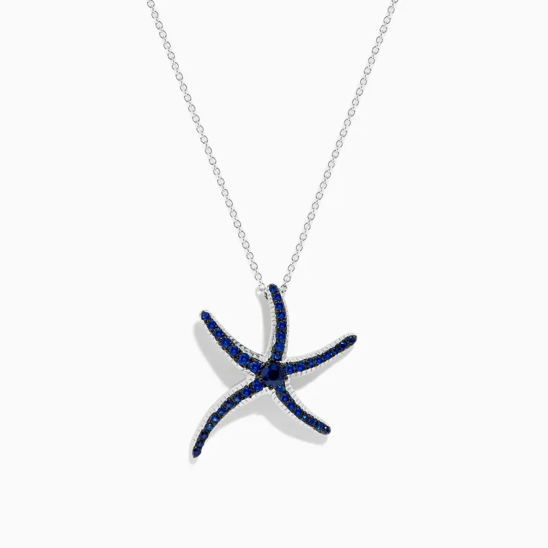 Seaside 14K White Gold Sapphire Starfish Pendant sold by Effy