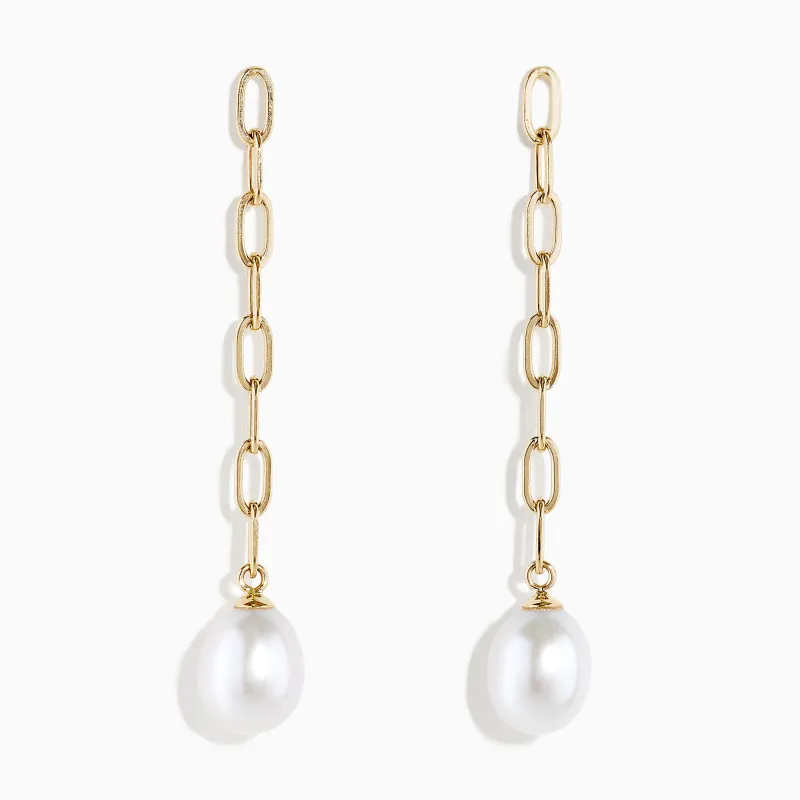 14K Yellow Gold Freshwater Pearl Paperclip Chain Drop Earrings sold by Effy