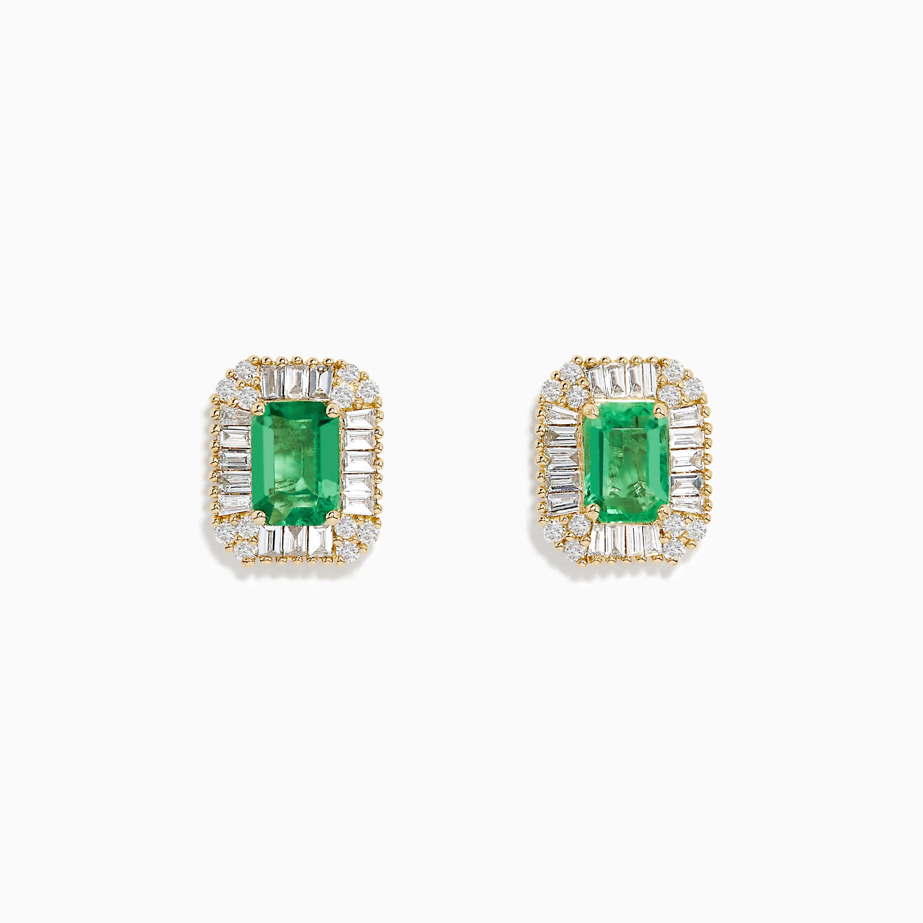 14K Yellow Gold Baguette Diamond Halo Emerald Stud Earrings sold by Effy