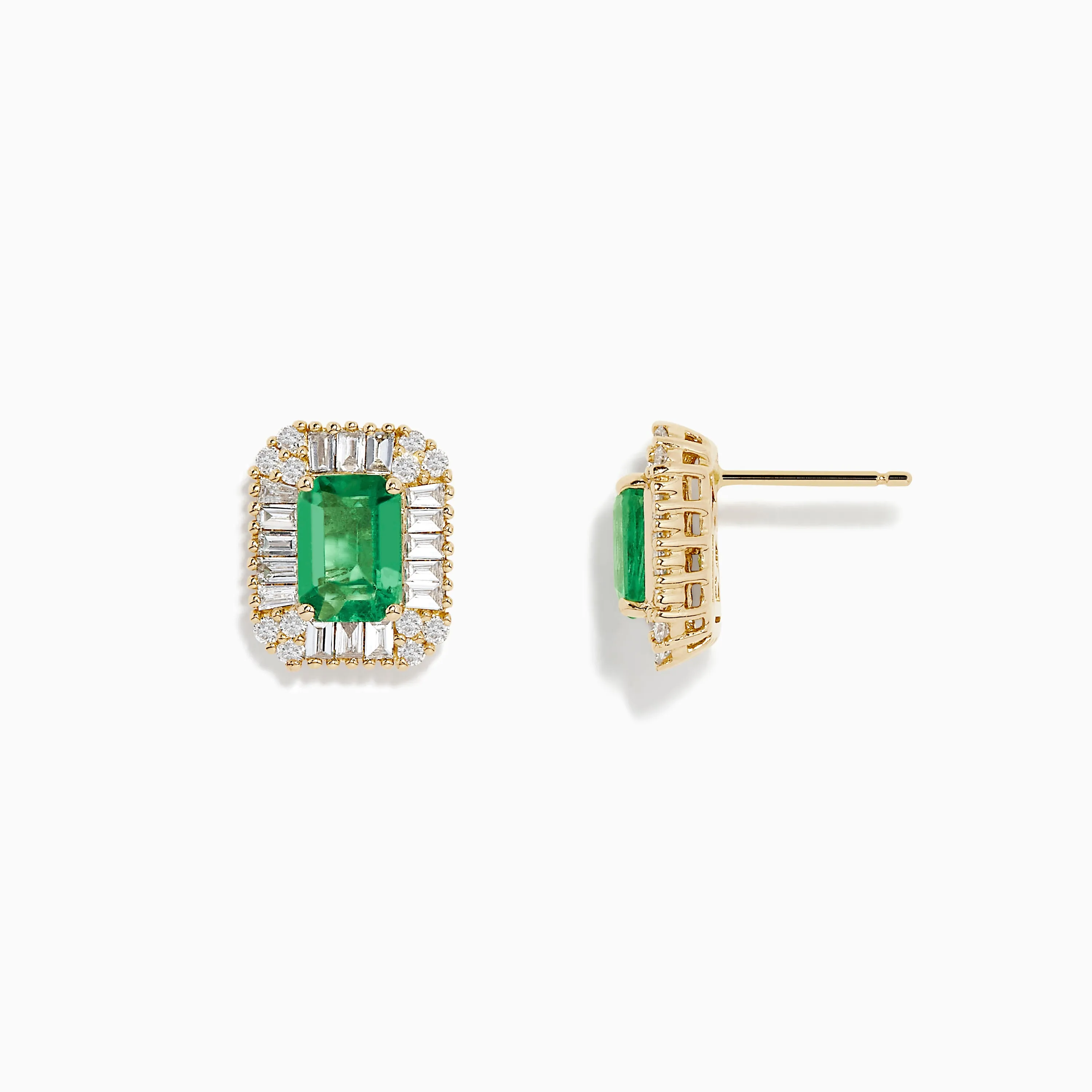 14K Yellow Gold Baguette Diamond Halo Emerald Stud Earrings sold by Effy product image thumbnail 2