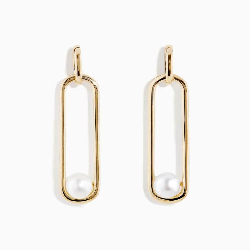 14K Yellow Gold Paperclip Cultured Freshwater Pearl Earrings sold by Effy