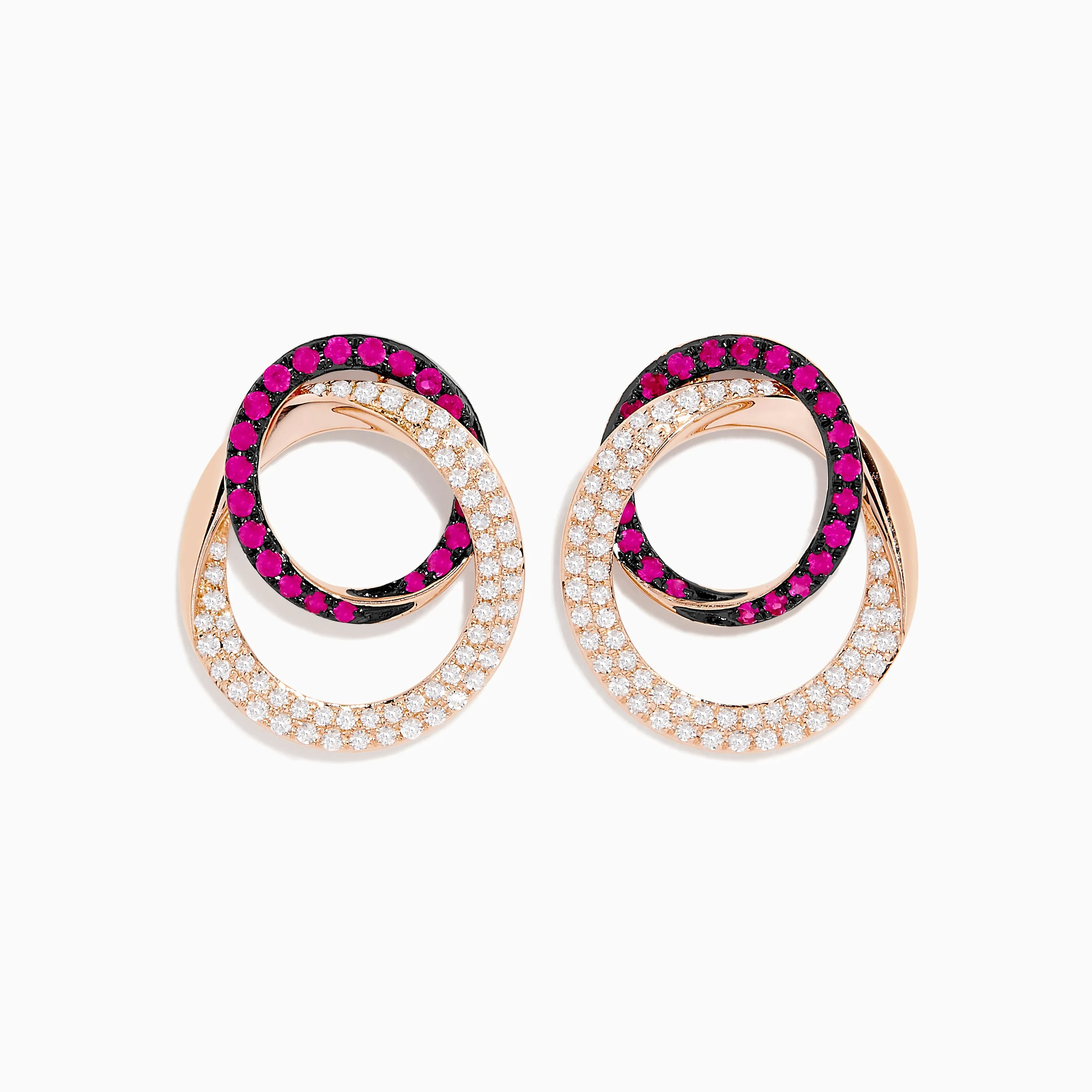 Ruby Royale 14K Rose Gold Ruby and Diamond Intertwined Circles Earrings sold by Effy