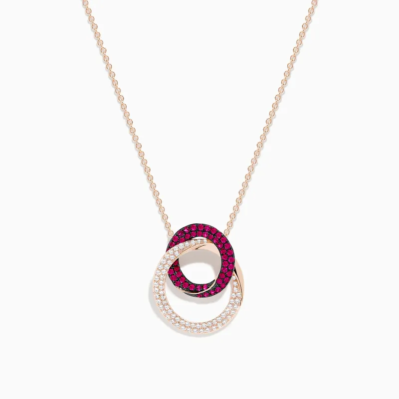 Ruby Royale 14K Rose Gold Ruby and Diamond Intertwined Circles Pendant sold by Effy