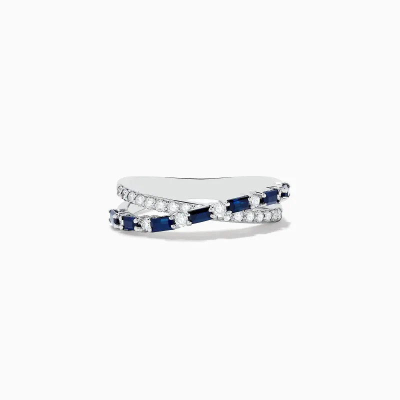 Royale Bleu 14K White Gold Blue Sapphire and Diamond Crossover Ring sold by Effy