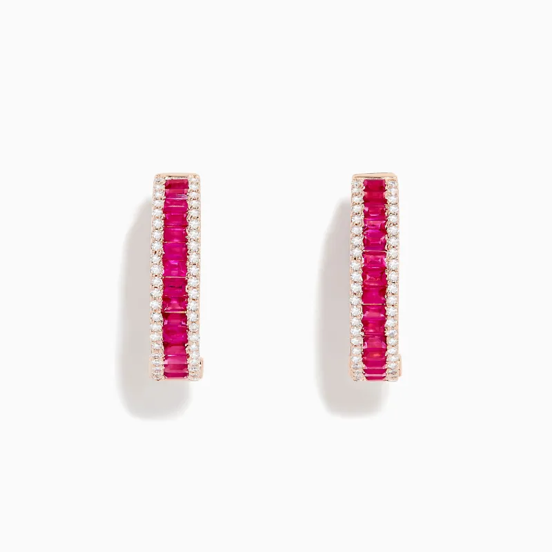 Ruby Royale 14K Rose Gold Baguette Cut Ruby 3/4" Hoop Earrings sold by Effy
