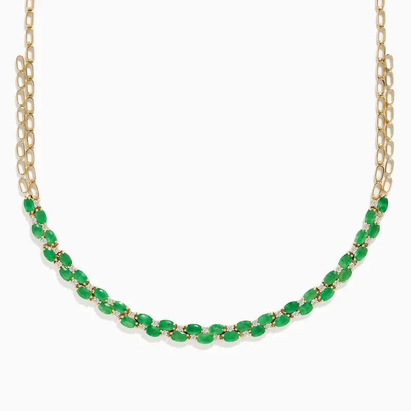 14K Yellow Gold Emerald and Diamond Necklace sold by Effy