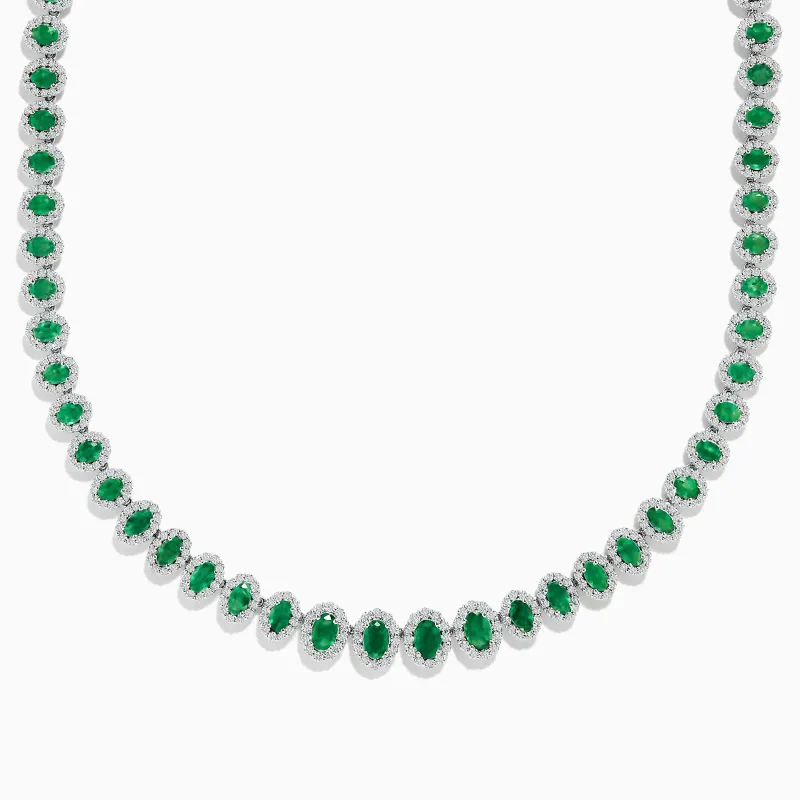 14K White Gold Emerald and Diamond Tennis Necklace sold by Effy