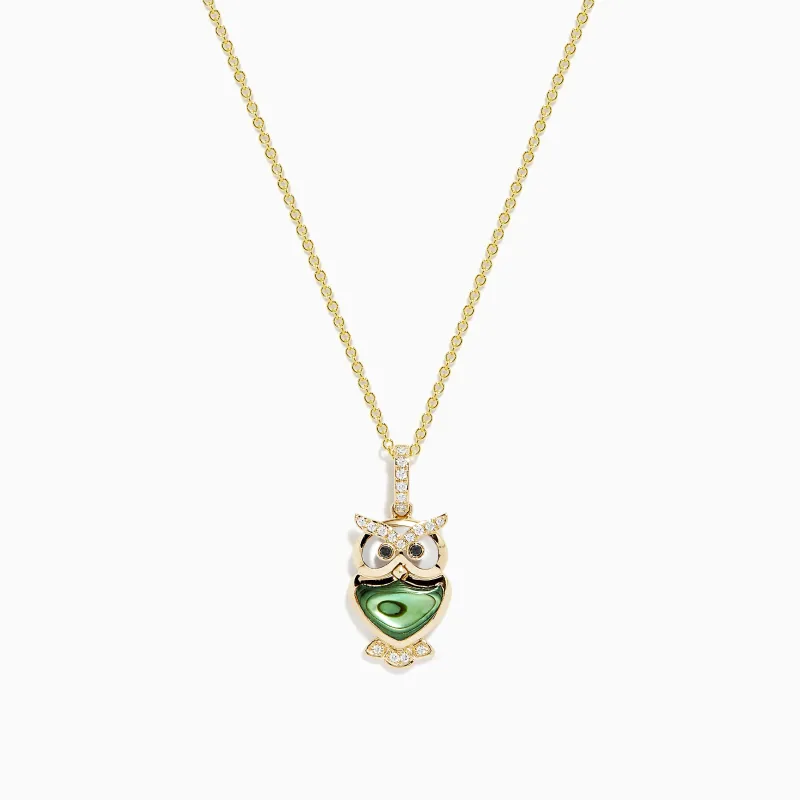 Safari 14K Yellow Gold Abalone and Diamond Owl Pendant sold by Effy