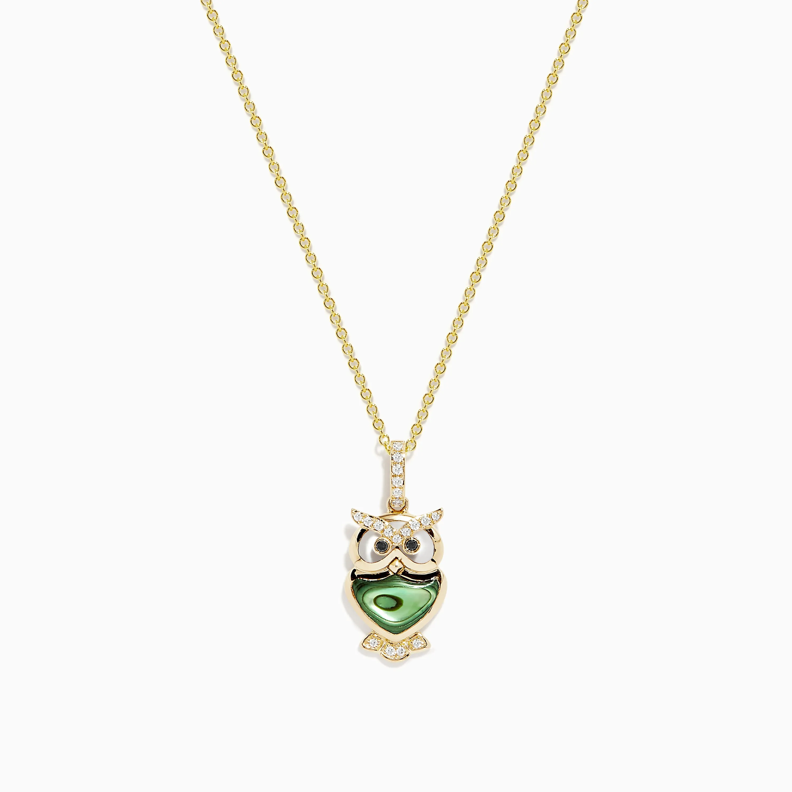 Safari 14K Yellow Gold Abalone and Diamond Owl Pendant sold by Effy