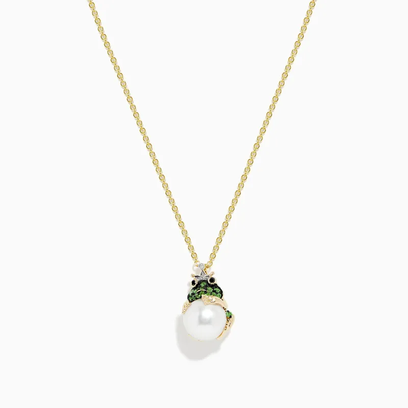 Safari 14K Yellow Gold Tsavorite, Diamond and Pearl Frog Pendant sold by Effy