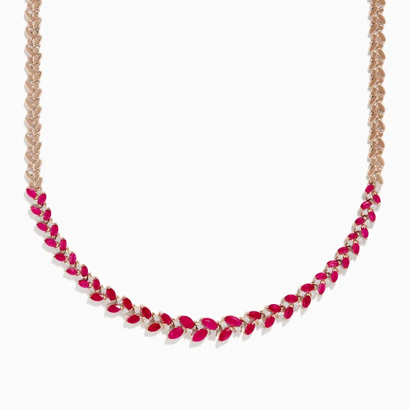 Ruby Royale 14K Yellow Gold Ruby and Diamond Leaf Necklace sold by Effy
