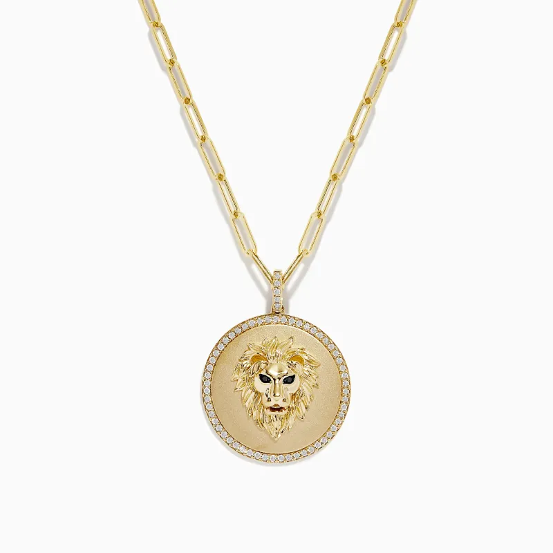 Safari 14K Yellow Gold Diamond Lions Head Pendant sold by Effy