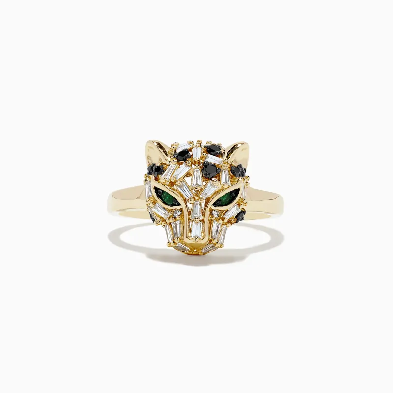 Signature 14K Yellow Gold Diamond and Emerald Panther Ring sold by Effy