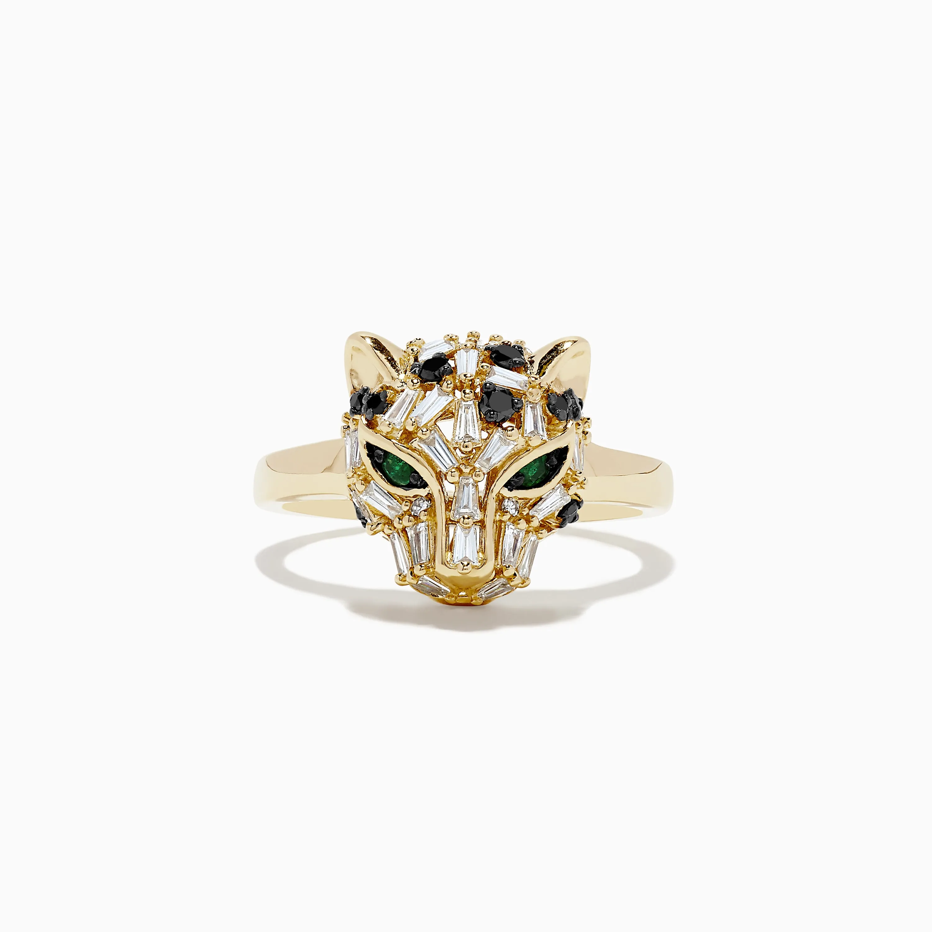 Signature 14K Yellow Gold Diamond and Emerald Panther Ring sold by Effy