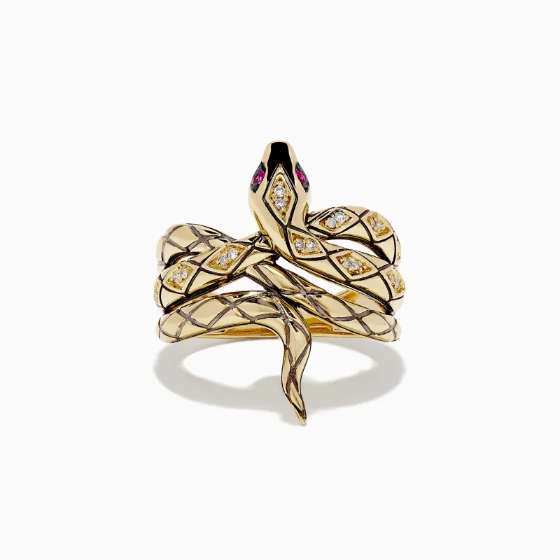 Safari 14K Yellow Gold Diamond Snake Ring sold by Effy