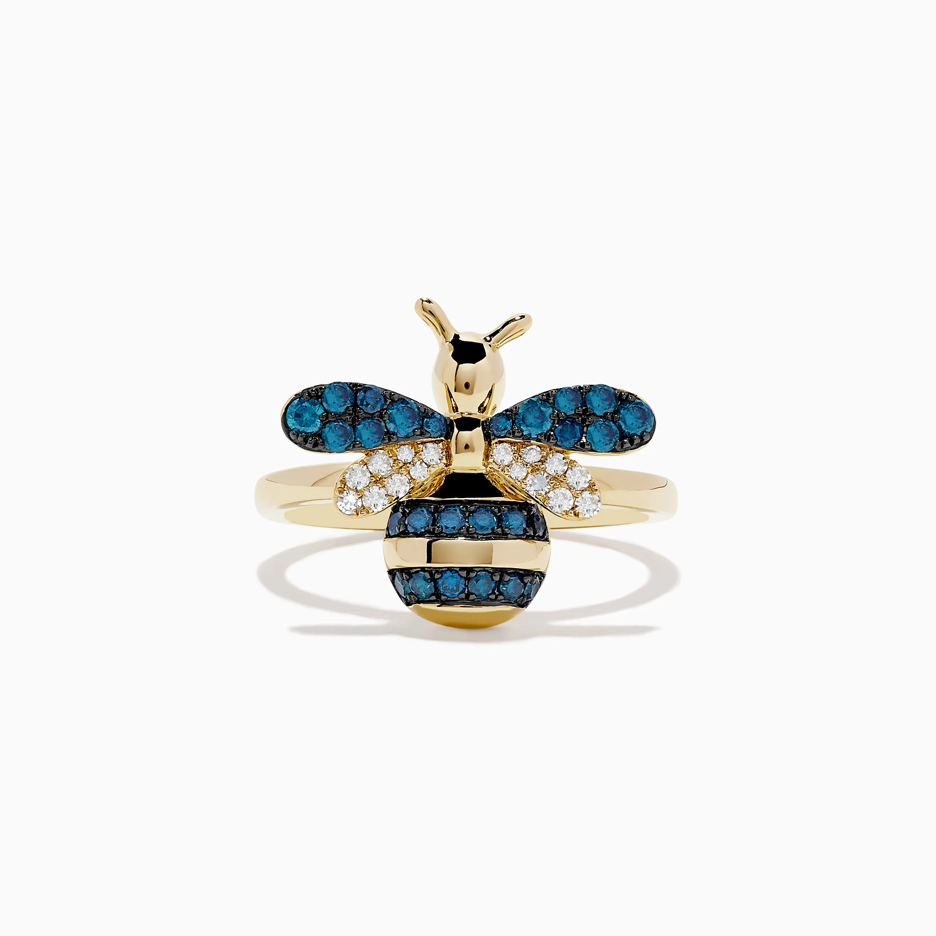 Safari 14K Yellow Gold Blue and White Diamond Bee Ring sold by Effy