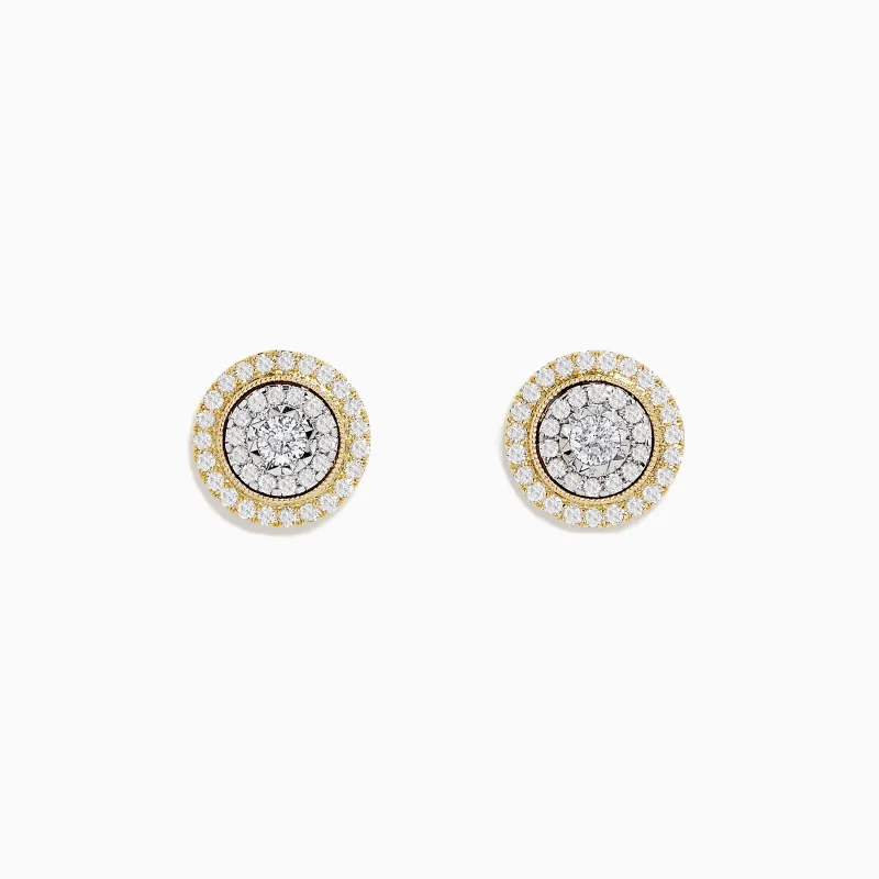 Duo 14K Two Tone Gold 1/2" Diamond Halo Stud Earrings 0.69 TCW sold by Effy