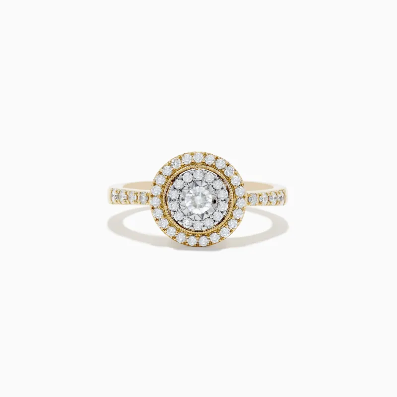 Duo 14K Two Tone Gold Diamond Halo Ring 0.46 TCW sold by Effy