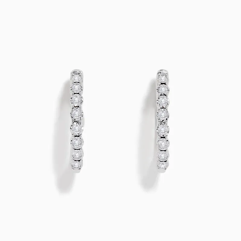 Pave Classica 14K White Gold 3/4" Diamond Hoop Earrings 0.43 TCW sold by Effy