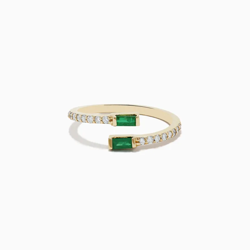 14K Yellow Gold Emerald and Diamond Bypass Ring sold by Effy