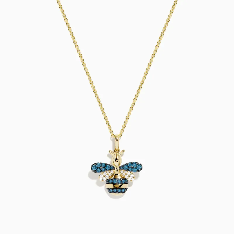 Safari 14K Yellow Gold Blue and White Diamond Bee Pendant sold by Effy
