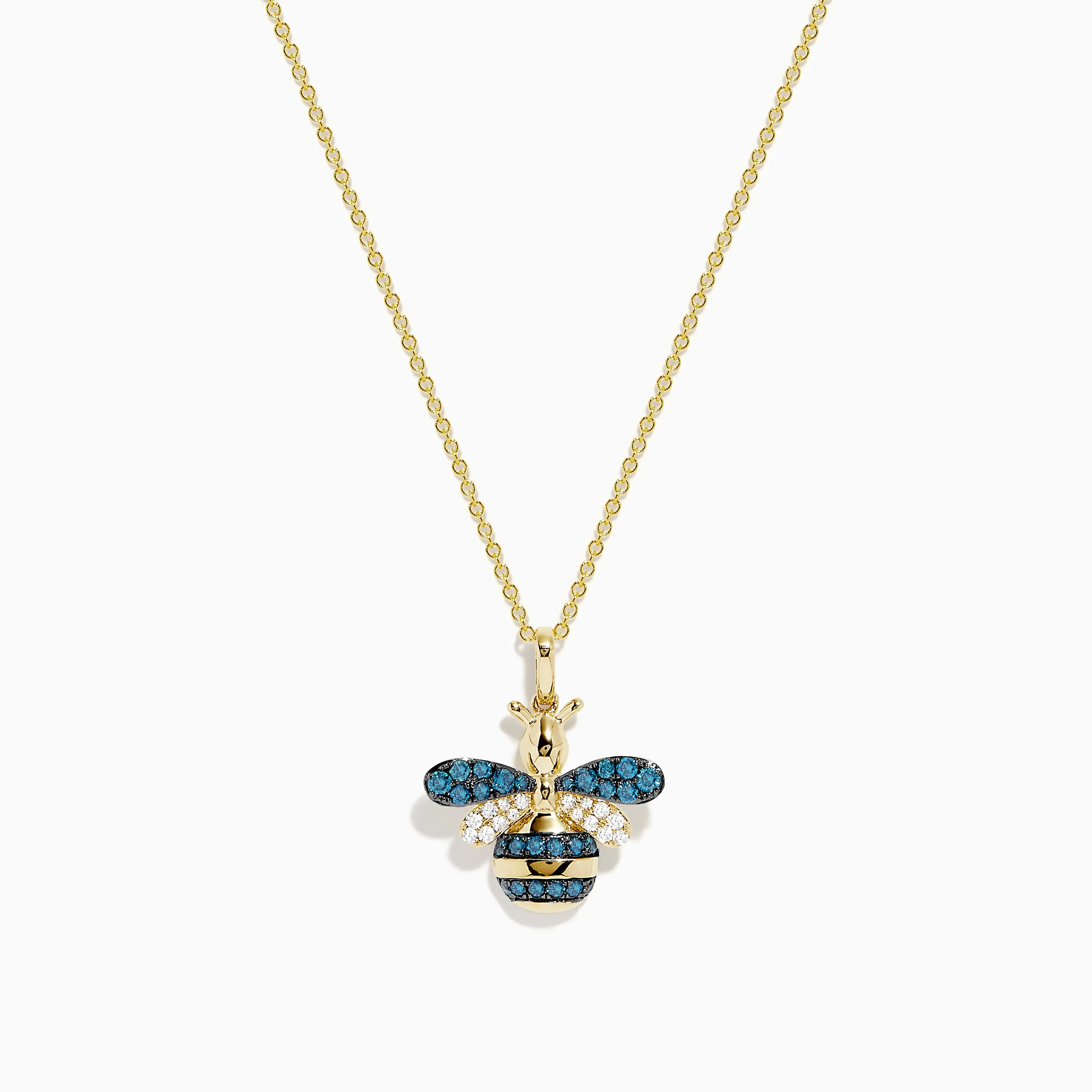 Safari 14K Yellow Gold Blue and White Diamond Bee Pendant sold by Effy