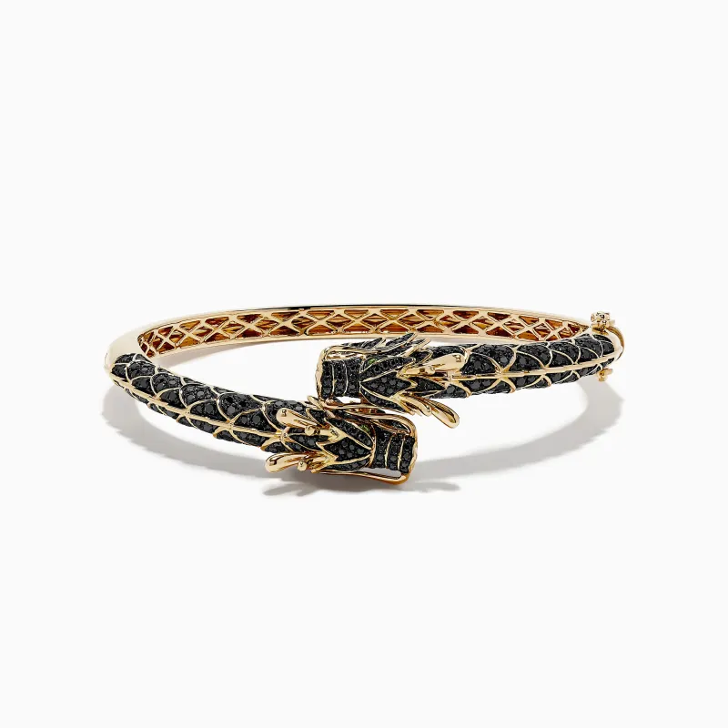 Safari 14K Yellow Gold Black Diamond Dragon Bangle made by Effy