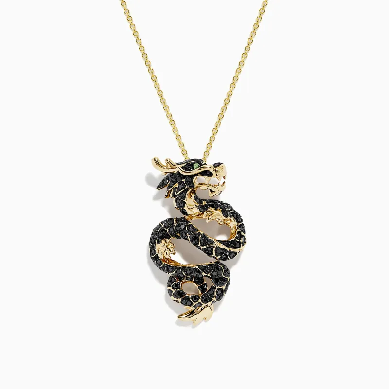 Safari 14K Yellow Gold Black and White Diamond Dragon Pendant sold by Effy