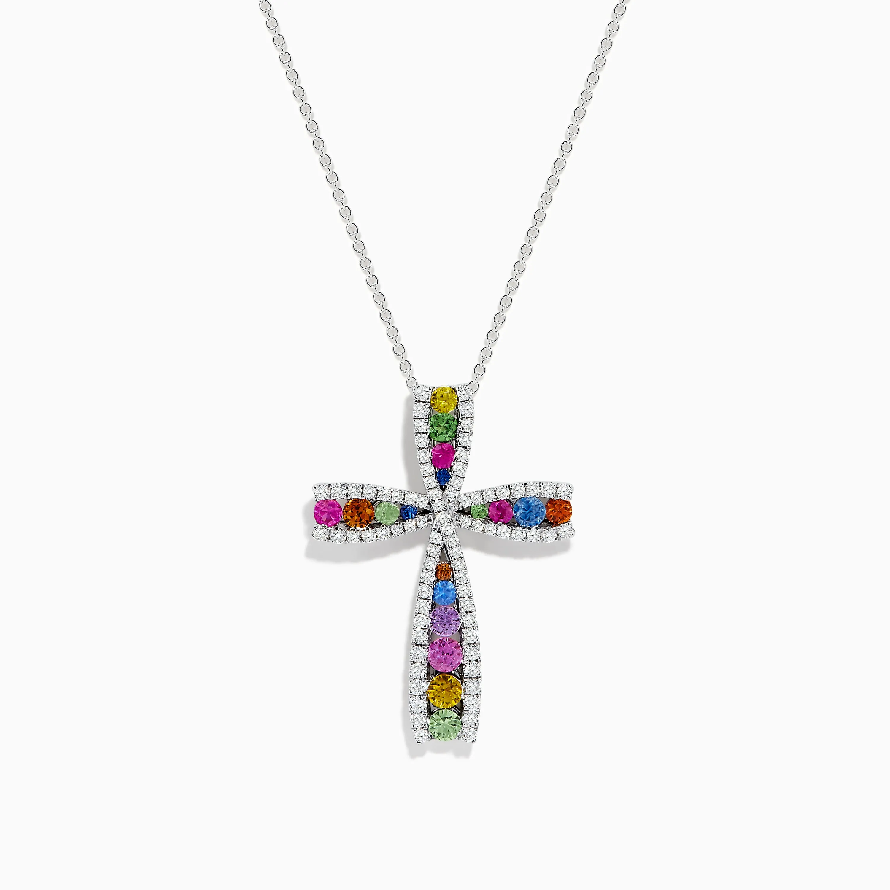 Watercolors 14K White Gold Multi Sapphire and Diamond Cross Pendant sold by Effy