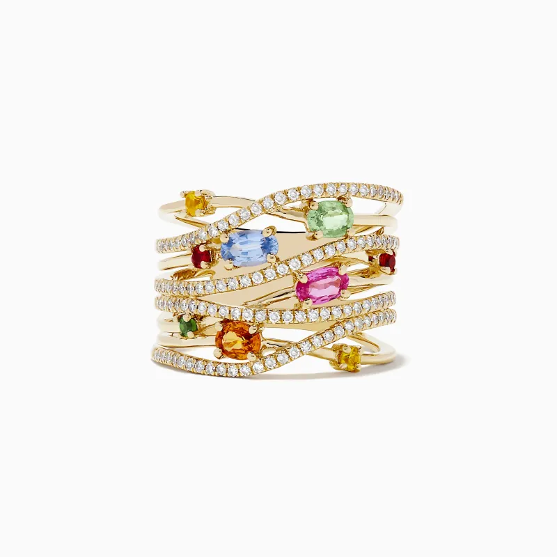 Watercolors 14K Yellow Gold Multi Sapphire and Diamond Ring sold by Effy