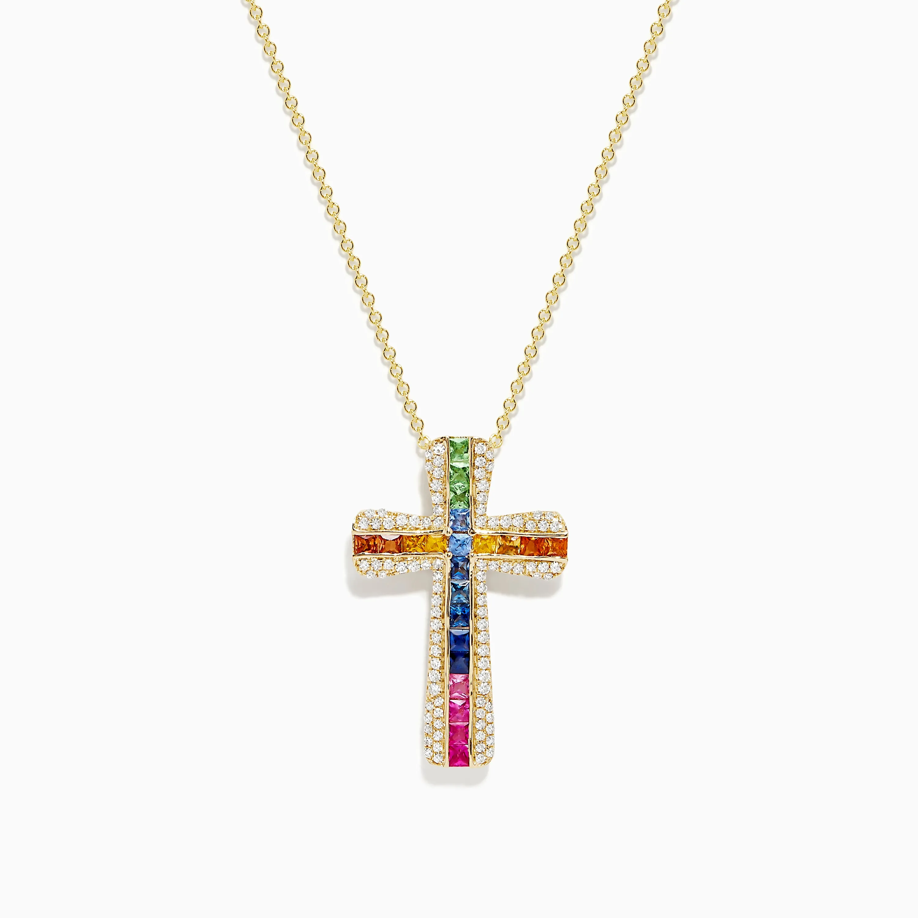 Watercolors 14K Gold Multi Sapphire and Diamond Cross Pendant sold by Effy
